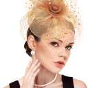 dressfan Fascinator Hat Womens Vintage Wedding Veil Hat 20s Hair Accessories for Derby/Wedding/Cocktail/Tea Party (Beige)