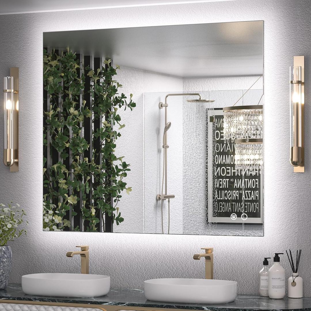 Keonjinn 42 x 36 Inch LED Bathroom Mirror with Backlit, Anti-Fog Lighted Vanity Mirror, CRI90+ HD Tempered Glass, Stepless Dimmable, High Lumen, UL Listed LED Driver, Waterproof, Horizontal/Vertical
