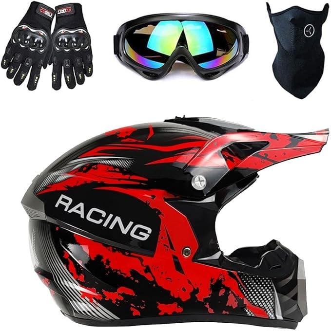 Youth Kids Dirt Bike Helmet, Motocross Off Road Motorcycle ATV UTV Street Bike Casque Casco DOT Approved (Small, Red Camo)