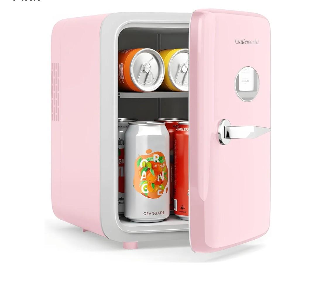 Skincare Fridge - 4L Makeup Fridge for Refrigerating Makeup, Skincare and Food, Mini Fridge for Bedroom, Office and Car, Cooler and Warmer, Beverage Cooler, Leather Pink