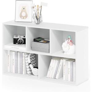 Furinno LUDER Book Shelf, 5-Cube Bookshelf, Reversible Bookcase, 9.4" x 19.5" x 31.5", for Living Room, Bedroom, Home Office, White