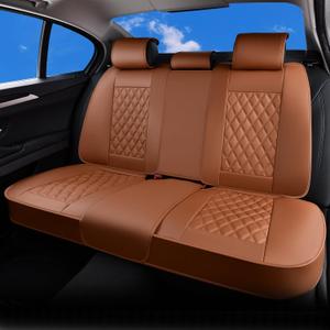 Huidasource Brown Back Seat Covers, Nappa Leather Rear Seat Covers Velcro Adjustable, Compatible with Armrests, Seat belts, Child Safety Seats, Universal Fit for Most Cars SUVs Trucks (Back Row/Brown)