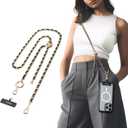MAGEASY Cell Phone Chain Lanyard Crossbody with Tether Tab & Attachment Clip, Metal & Leather Strap with 360 Rotatable Buckle Adjustable Length, Chic Rust-Proof Strap for iPhone (Classic Gold)