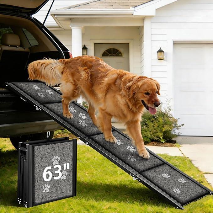 Dog Ramp for Car 63" Long & 17" Wide Portable Ramps for Large Dogs Non Slip Rug Surface Extra Wide Steps for SUV Camper Jeep and Truck Folding Pet Ramp Supports Up to 250LBS