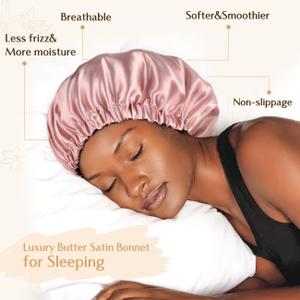 Doitory Adjustable Silk Bonnet Double Layer Satin Bonnet Hair Bonnet for Sleeping Bonnets for Women Hats Curly Natural Hair, Blush Pink