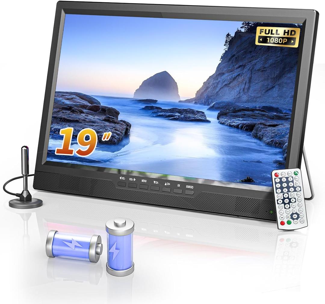 NORTHING 19 Inch Portable TV for Indoor Outdoor,Full HD 1080P Portable TV for Camping, 8000mAH Built-in Power Operated TV, Antenna/HDMI/USB/AV Input, Small T V for Kitchen Patio Camping RV Boat Car