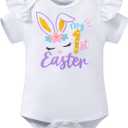 Okbebe Baby Girl My 1st Easter Outfits 3Pcs Infant My First Easter Bunny Pants Set (3-6 Months, White)