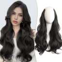 V-Shaped Clip in Extensions Synthetic Hair Extension Wavy Hair Extensions Brown-Black
