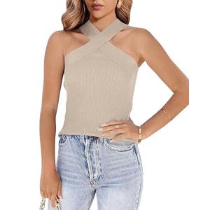 Womens Criss Cross Halter Sweater Vest Tops Summer Sleeveless Pullover Casual Lightweight V Neck Knit Tank Top Khaki Medium Womens Criss Cross Halter Sweater Vest Tops Summer Sleeveless Pullover Casual Lightweight V Neck Knit Tank Top Khaki Medium