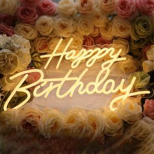 Happy Birthday Neon Sign Large Size 18IN Happy + 24IN Birthday LED Lights Signs Happy Birthday Sign for Backdrop Warm White Wall Decoration for Birthday Party Bar Rave