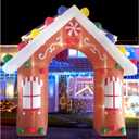 10FT Christmas Inflatables Gingerbread House Archway Outdoor Decorations, Giant Christmas Arch Blow Up Yard Decorations with LED Lights Built-in