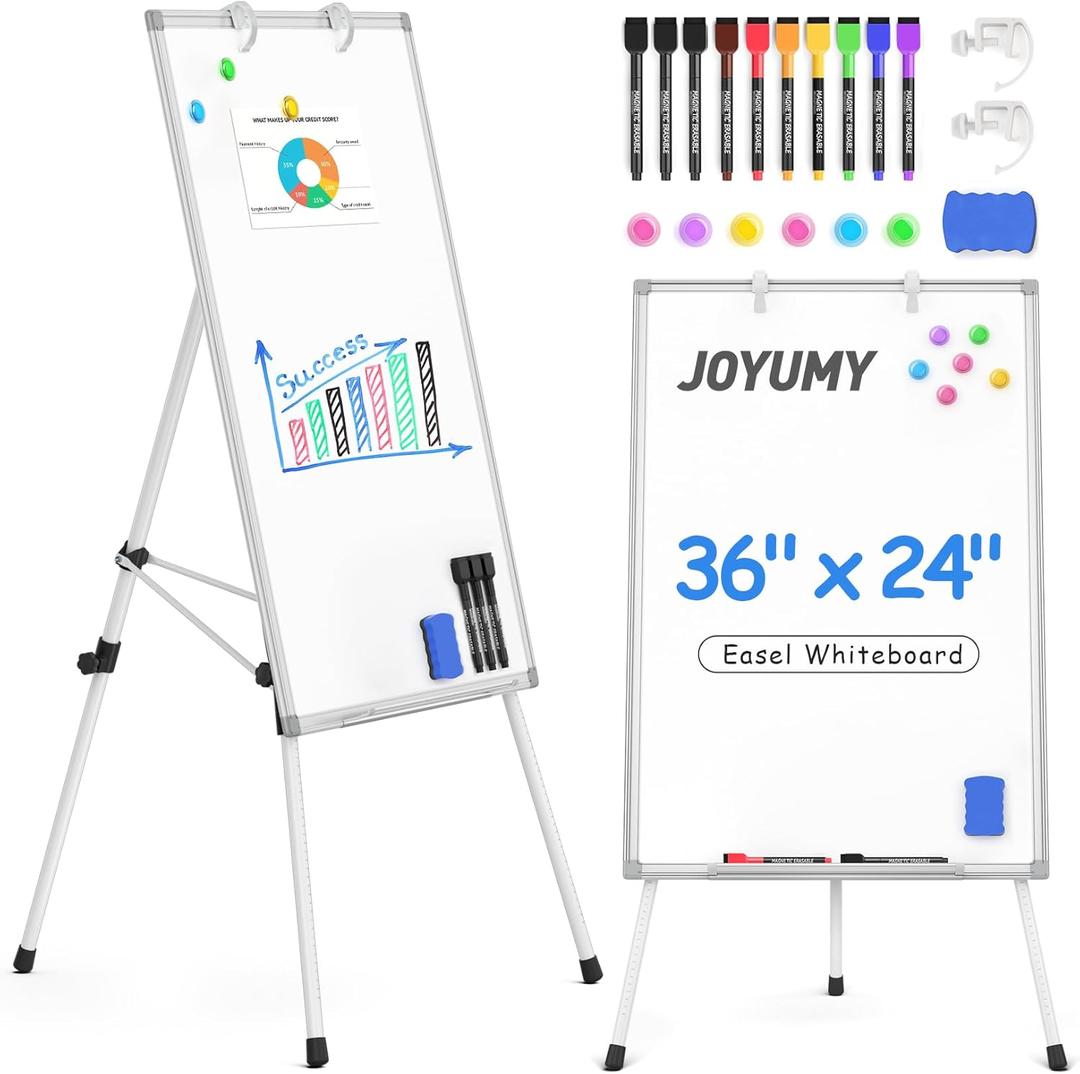 Magnetic Dry Erase Board with Stand 36x24in Whiteboard Easel with Height Adjustable Tripod, 3' x 2' Flipchart Easel Stand Presentation Board with Markers, Eraser & Magnets for School Office and Home
