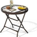 Outdoor Side Table - Small Patio End Table All Weather, Patio Furniture Sets and Outside Furniture for Pool, Balcony, Deck, Porch, Brown 1, 17.7"D x 17.7"W x 17.7"H