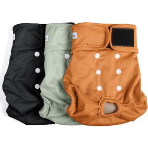 Female Dog Diapers - Premium Reusable Diapers for Doggie in Heat - Highly Absorbent Dog Diapers Female for Pet Incontinence with Adjustable Snaps Brown Black, L