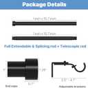 1 inch Heavy duty Curtain rods 48 to 84 inch, Black Curtain Rod for Windows Adjustable, Metal Drapery Rods with End Cap Finials, Modern Drapery Rods for Sliding Door, Bedroom, Living Room