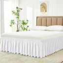 Biscaynebay Wrap Around Bed Skirts with Pompom for King Beds 15" Drop, White Adjustable Elastic Dust Ruffles Easy Fit Wrinkle & Fade Resistant Silky Luxurious Fabric Machine Washable