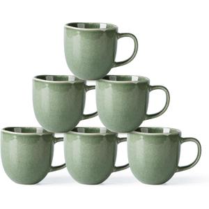 AmorArc 12oz Coffee Mugs, Ceramic Coffee Mugs set of 6 for Man, Woman, Dad, Mom, Modern Coffee Mugs with handle for Latte/Cappuccino/Milk/Cocoa. Dishwasher&Microwave Safe, Jade Green