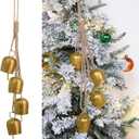 Christmas Gold Bells Set: Vintage Hanging Bells Decorations with Jute Rope - Metal Bell Chimes for Home, Garden, Christmas Tree, Wedding & Party, Antique Gold (1 Pack)