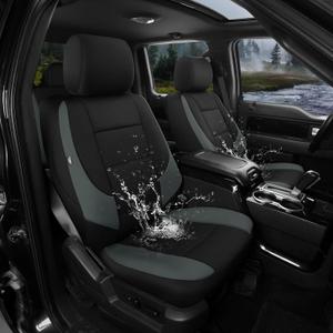 GIANT PANDA Waterproof Neoprene Full Set Car Seat Covers Custom Fit Ford F150 2009-2025,2017-2025 F250 F350 F450 Super Crew/Crew Cab,Wetsuit Leak-Proof Front&Rear/Back Seat Covers Pickup Trucks(Gray) (Black+Gray/Grey)