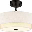 AUTELO Black Semi Flush Mount Ceiling Light, 3-Light 18" Flush Mount Ceiling Light in Black Finish with Drum Fabric Shade for Hallway Bedroom Kitchen, C2506 BK-18