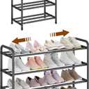 KANAV 4-Tier Expandable Shoe Rack  Adjustable Shoe Organizer & Shoe Storage for Closet, Entryway, and Front Door  Space-Saving Shoe Shelf and Rack Organizer for Home - Black