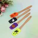 Hemoton 4pcs Halloween Wooden Handle Silicone Scraper Cream Spatula Baking Gadget Baking Supplies Kitchen Utensil for Home Bakery (Ghost + Black Cat + Pumpkin + Spider Pattern)