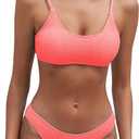 Fanuerg Women's Ribbed Bikini Sets Scoop Neck Cheeky Swimsuit Textured Two Piece Bathing Suit (Medium, Coral Pink)