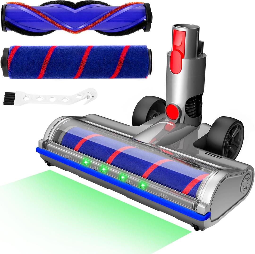 Upgraded 2 Brush Vacuum Head Replacement with 4 Green LEDs & Self-Standing Vacuum Cleaner Head, for V7/V8/V10/V11/V15, Anti-Tangle Motorized Brush Roll for Hard Floors & Carpets (Gray-2pc)