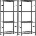 Storage Shelves - Set of 2, 4-Tier Metal Shelf Organizer, Space-Saving Garage Shelving with Leveling Feet, Standing Shelves Organizer for Kitchen, Laundry, Pantry (18.1"x12.3"x44.1", Black)