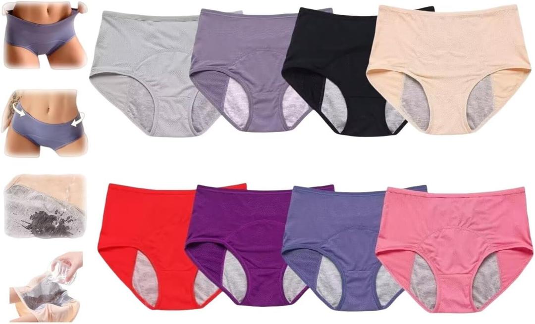 Washable & Reusable Leakproof Panties for Women Over 60 70#s with Incontinence Leakproof Ladies Underwear 8Pcs (Large, 8pcs Mixed Color)