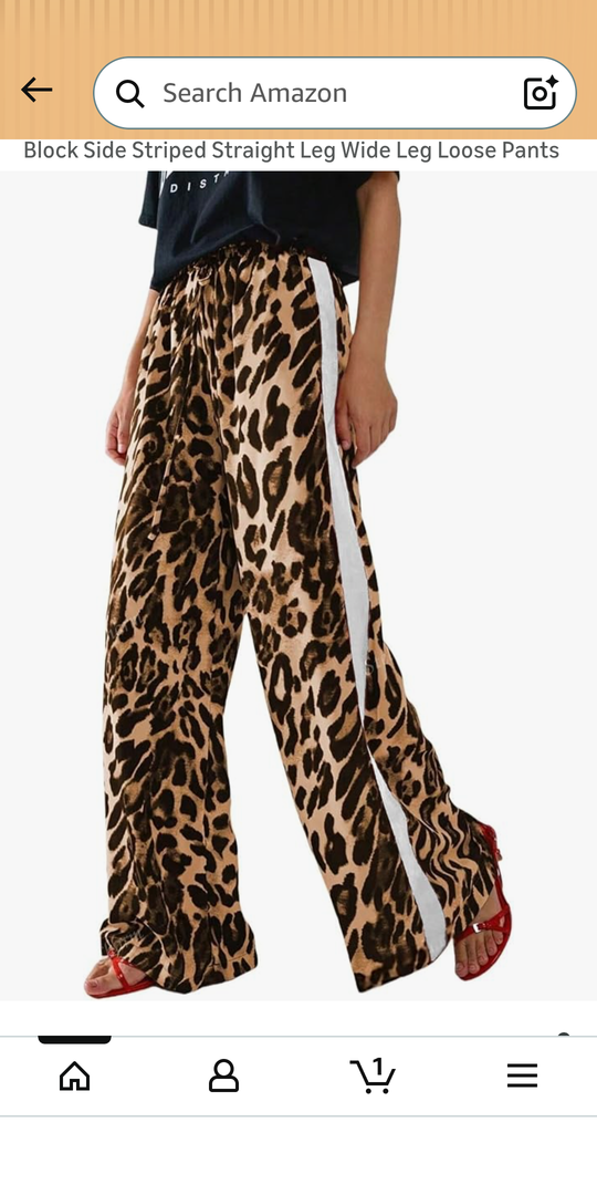 Women's Casual Pants Drawstring Leopard Print Color Block Side Striped Straight Leg Wide Leg Loose Pants Small