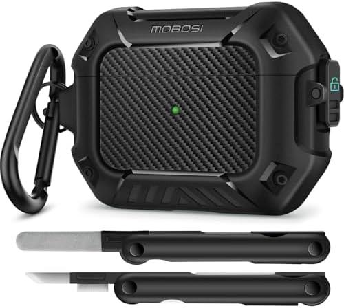 MOBOSI for AirPod Pro Case with Cleaner Kit, Compatible with Airpods Pro 2 Case Cover 1st/2nd Generation with Lock & Keychain, Full Body Shockproof Protective Case (2023/2022/2019), Black