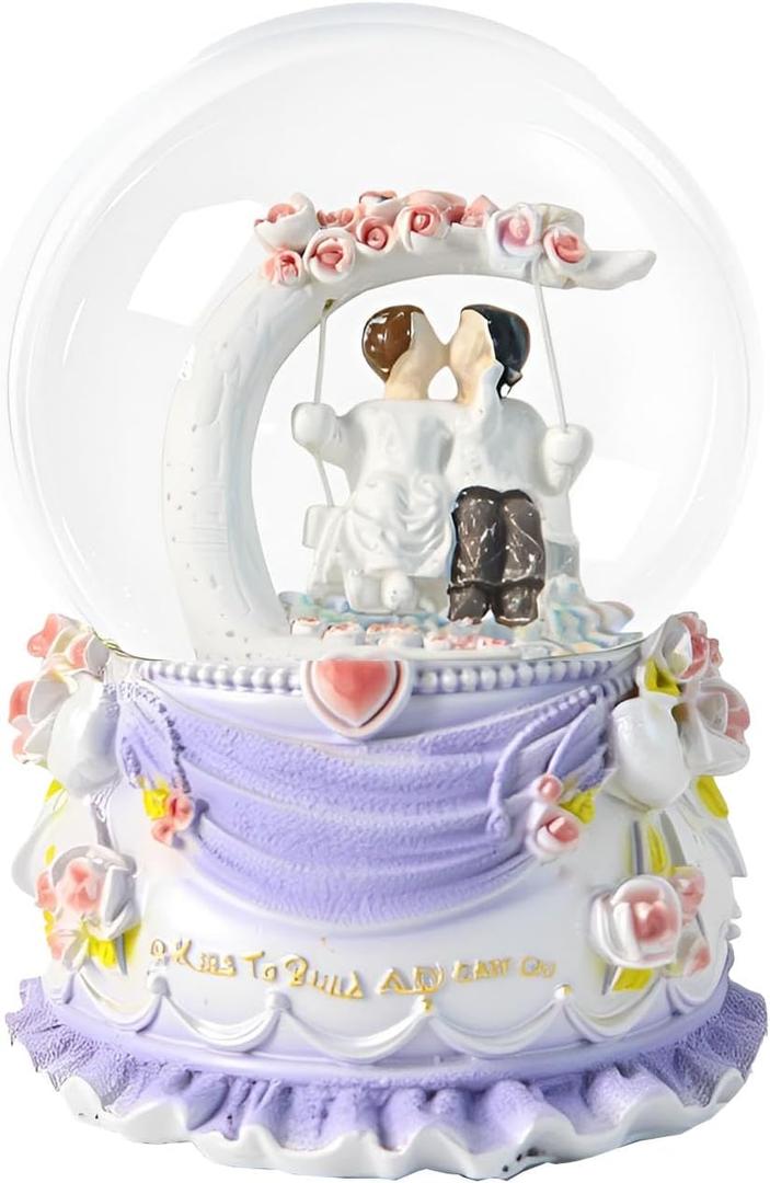 Romantic Couple Snow Globe Figurines in Love, 5" Hand Painted Sweet Loving Together Couple Sculpture Statue to Remember Beautiful Moment, Valentine's Day Anniversary Weddings