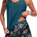 3 Piece Tankini Swimsuits Women - Athletic Swim Tank Top with Bra and Boyshorts Bathing Suits Modest Swimwear 2026 (Large, Teal and Floral)