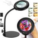 Drdefi 10X Magnifying Glass with Light and Stand, 5 Color Modes Stepless Dimmable Flexible Gooseneck Magnifying Desk Lamp, LED Lighted Magnifier Hands Free for Close Work Craft Reading Painting Hobby (Black)