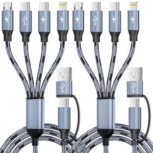 Dual Type-C 4 in 2 USB A/C Multi Charging Cable, Charging Cords for Multiple Devices with Dual Type-C/IP/Micro USB Cable, Multiple Phone Charger Cord for iPhone17-11/Android/Travel/Car/Home- 2Pcs 5FT