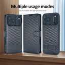 Magnetic Detachable Wallet Case for iPhone 17 Pro Max, Compatible with MagSafe Built-in 3-Ways Kickstand & RFID Blocking Card Slots, Carbon Fiber Leather Flip Case with Stand (Black)