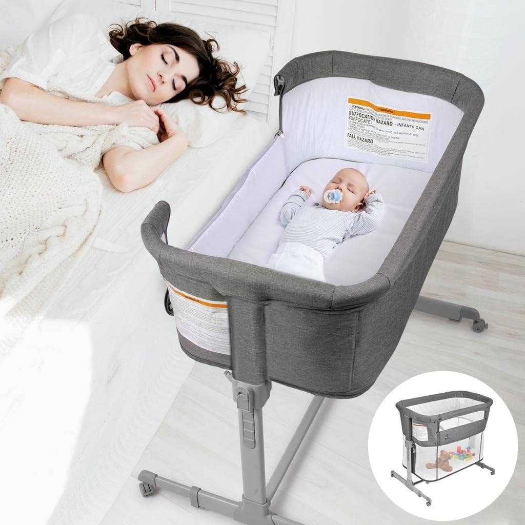 KoolerThings 3 in 1 Baby Bassinet, Bedside Sleeper, & Playpen, Easy Folding Portable Crib (Grey)- KoolaBaby, (Bassinet)