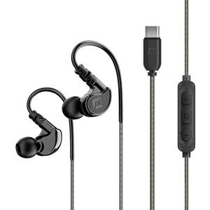 MEE audio M6 Sport USB-C Wired Earbuds with Memory Wire Earhooks, Headset with Mic & 3-Button Remote for iPhone 15, iPad, Other USB Type C Devices; in Ear Headphones for Running/Gym/Workouts, Black
