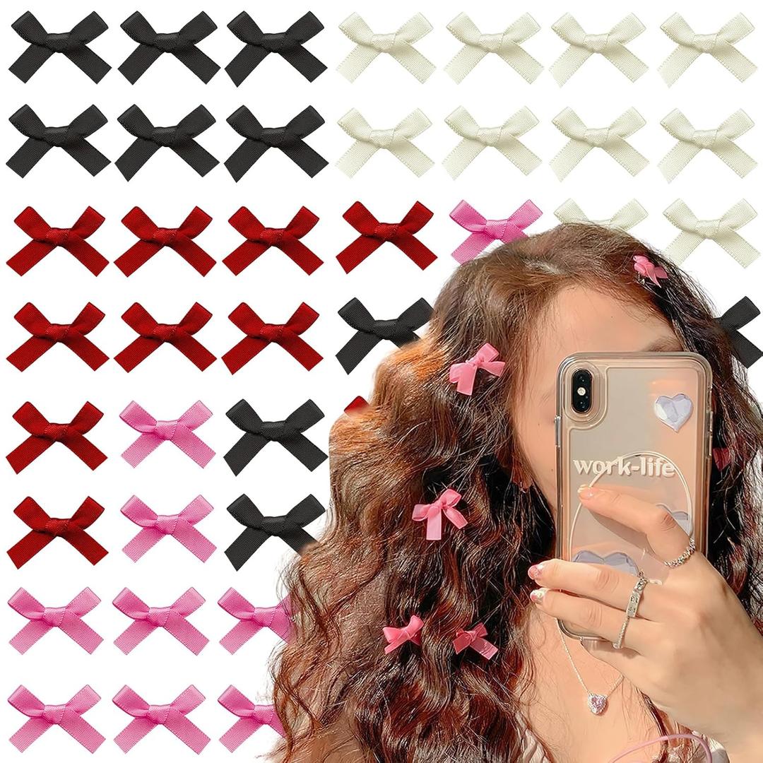 Mini Bow Hair Clips - 40Pcs Bowknot Ribbon Alligator Clips and Barrettes for Women, Girls Thick & Thin Hair Braids, Wedding, Birthday Party Styling