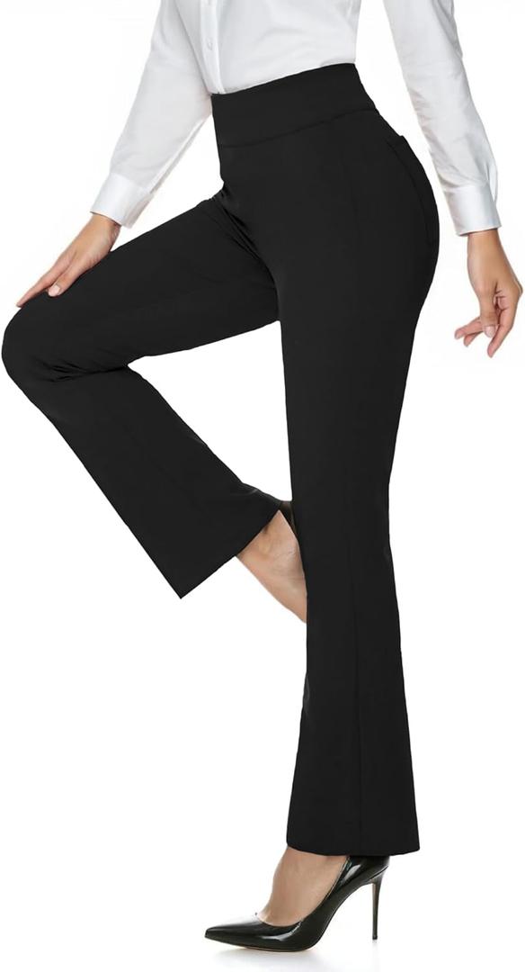 Womens Dress Work Pants with Pockets High Waist Bootcut Casual Business Slacks Tummy Control Yoga Pants (Large, Black)