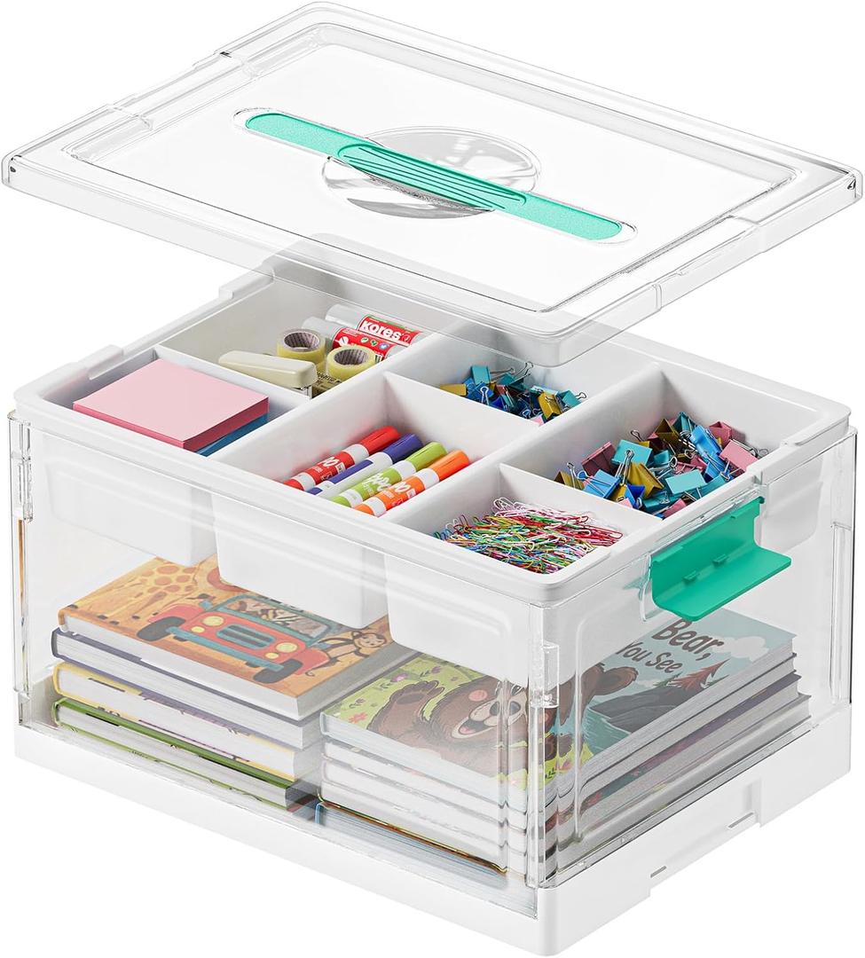 SpaceAid Craft Organizers and Storage - 24 QT Plastic Box Art Supply Storage Organizer Bin with Lid, Removable Trays and Dividers, Clear Container for Art and Craft Supplies,1 Pack