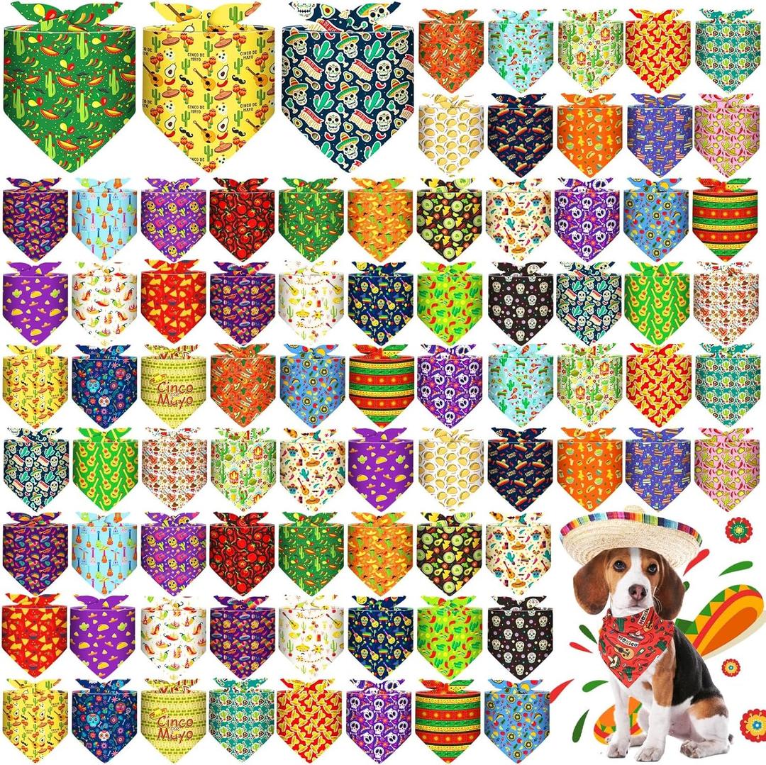 72 Pcs Dog Bandanas Bulk Adjustable Washable Pet Triangle Scarf Soft Kerchief Bib for Summer Holiday Pet Costume Accessories
