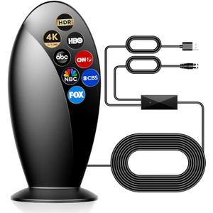 Digital TV Antenna Indoor,1200+ Miles Super Long RangeSmart Chip for Local HD Channels-with Amplifier Signal Booster,Supports 4K 1080p for Smart & Older TVs,18ft Coax Cable (Compact, Gloss Black)