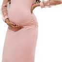 Floral Mesh Bishop Long Sleeve Maternity Midi Dress, Fall Maternity Bodycon Dress for Baby Shower (Pink, M)