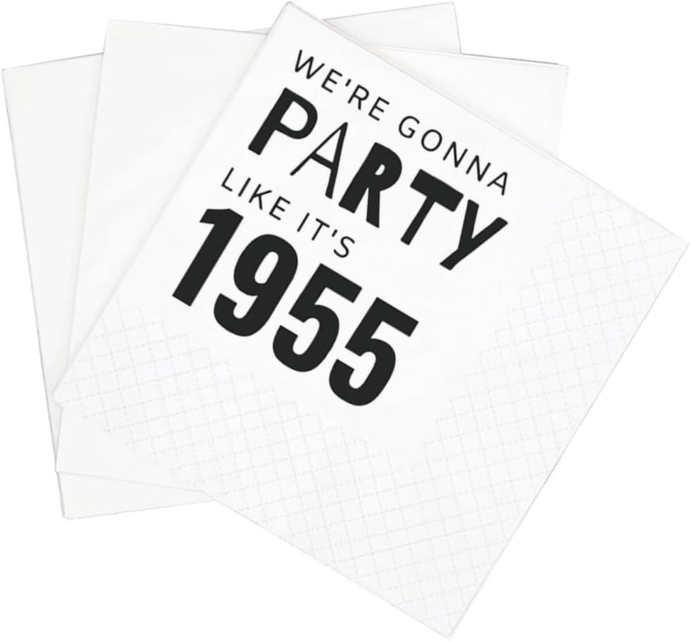 SharkBliss Funny 70th Birthday Cocktail Napkins, 100 Pack Black We're Gonna Party Like It's 1955 Disposable Paper Beverage Cocktail Napkins for Women Her 70th Birthday Party, 2-Ply, 5x5" (1955 Black)