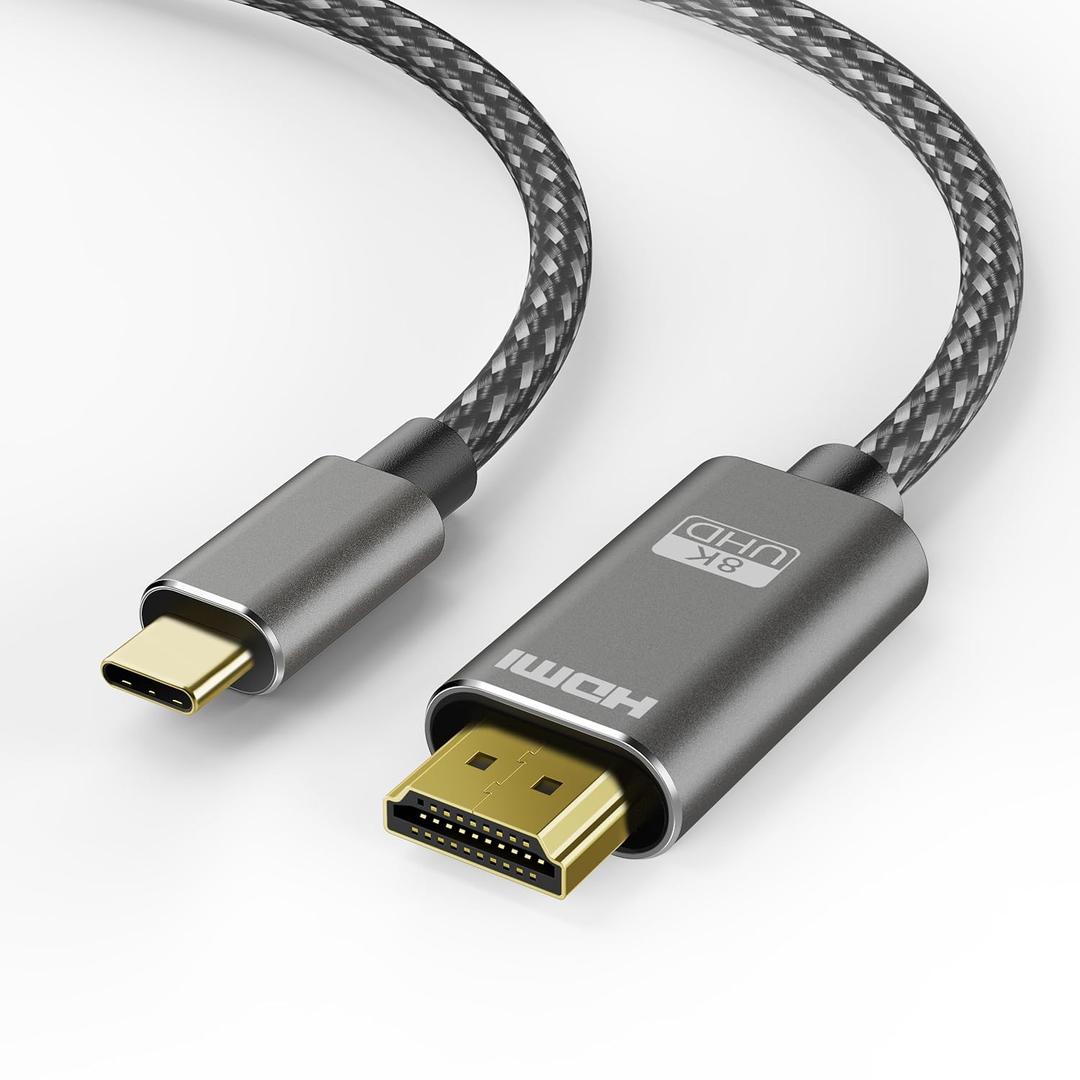 USB C to HDMI 2.1 Cable 6 ft, 8K@60Hz,4K@240Hz, Type-C to HDMI Braided Cord,[Thunderbolt 3/4/5 Compatible] for iPhone 15 Series,MacBook Pro/Air,iPad Pro,Surface,Dell,HP