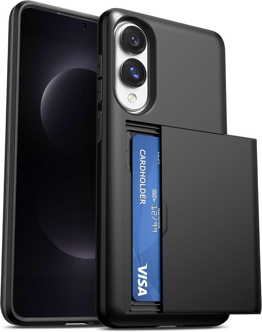 Jiunai for Samsung S25 Edge Case Wallet Card Holder for Credit Access Card IDs License Slide Pocket Shocproof Hybrid Protective Wallet Case for Samsung Galaxy S25 Edge 6.7 inch Women Men Black