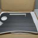 Foldable Laptop Table, Portable Lap Desk Bed Table Tray, Laptop Stand with Cup Holder, Tablet Slot and Lift Handle for Working, Writing, Drawing (Black)