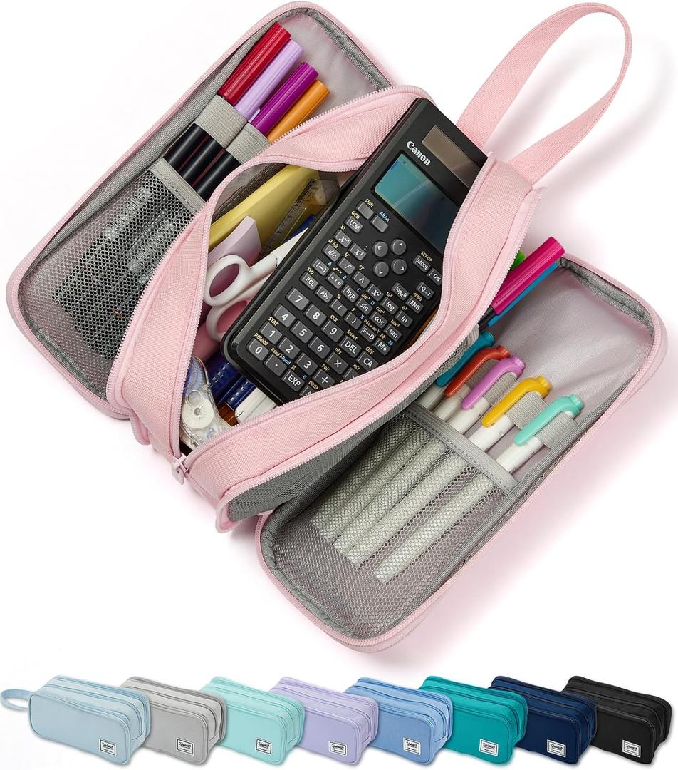 SPACEMATE Pencil Case Pouch Box Bag School Supplies Girls Boys Kids, Cute Preppy Stuff Big Capacity Aesthetic Pen Organizer, Back to College Stationary, Pink, Extra Large Style, 2300ml